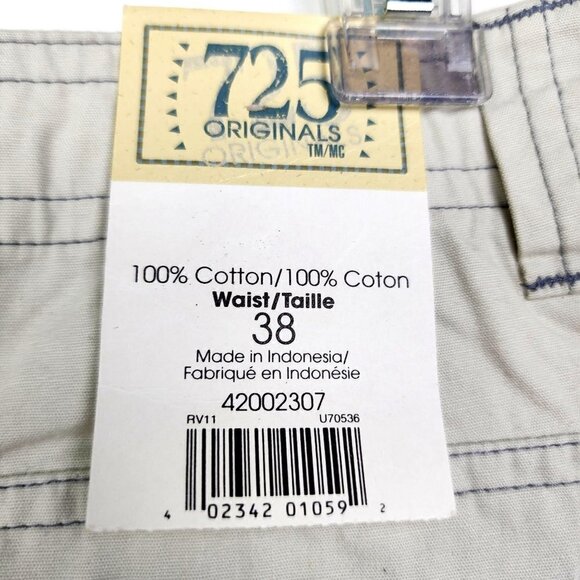 725 Originals 100% Cotton Cargo Shorts Flat Front Beige Men's Size 38 - Picture 10 of 13